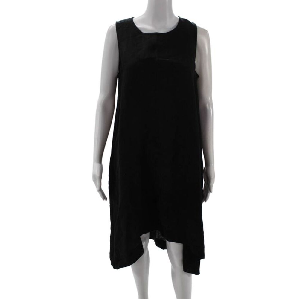 Magic Linen Women Shift Tank Dress Black Linen Size S